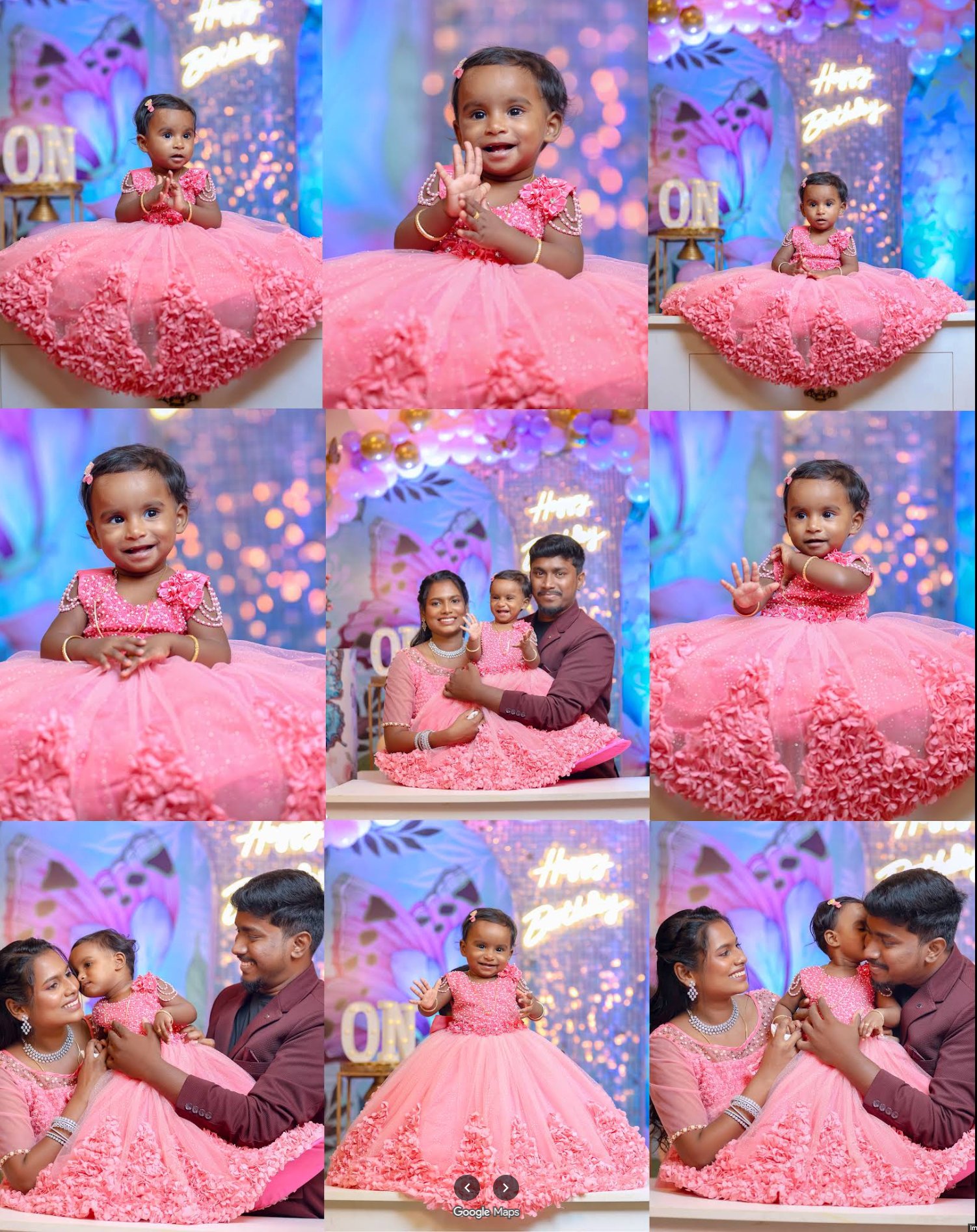 Baby first birthday portrait in pink dress with family, Anbu Photography Chennai